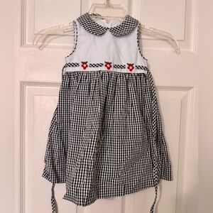 Florence Eiseman Black & White Gingham Dress w Red Flower detail